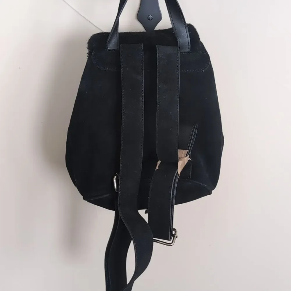 UGG Australia Nordie🖤 Black Shearling & Sueded Drawstring Mini Backpack NWOT